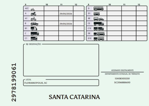 Verso da CNH